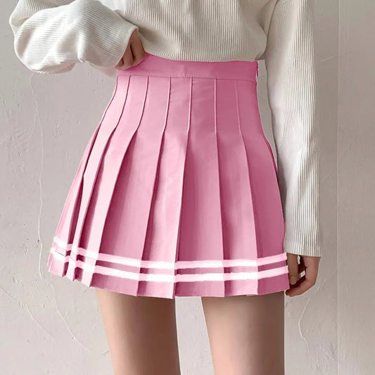 Casual High-Waisted Pleated School Mini A-line Skirt