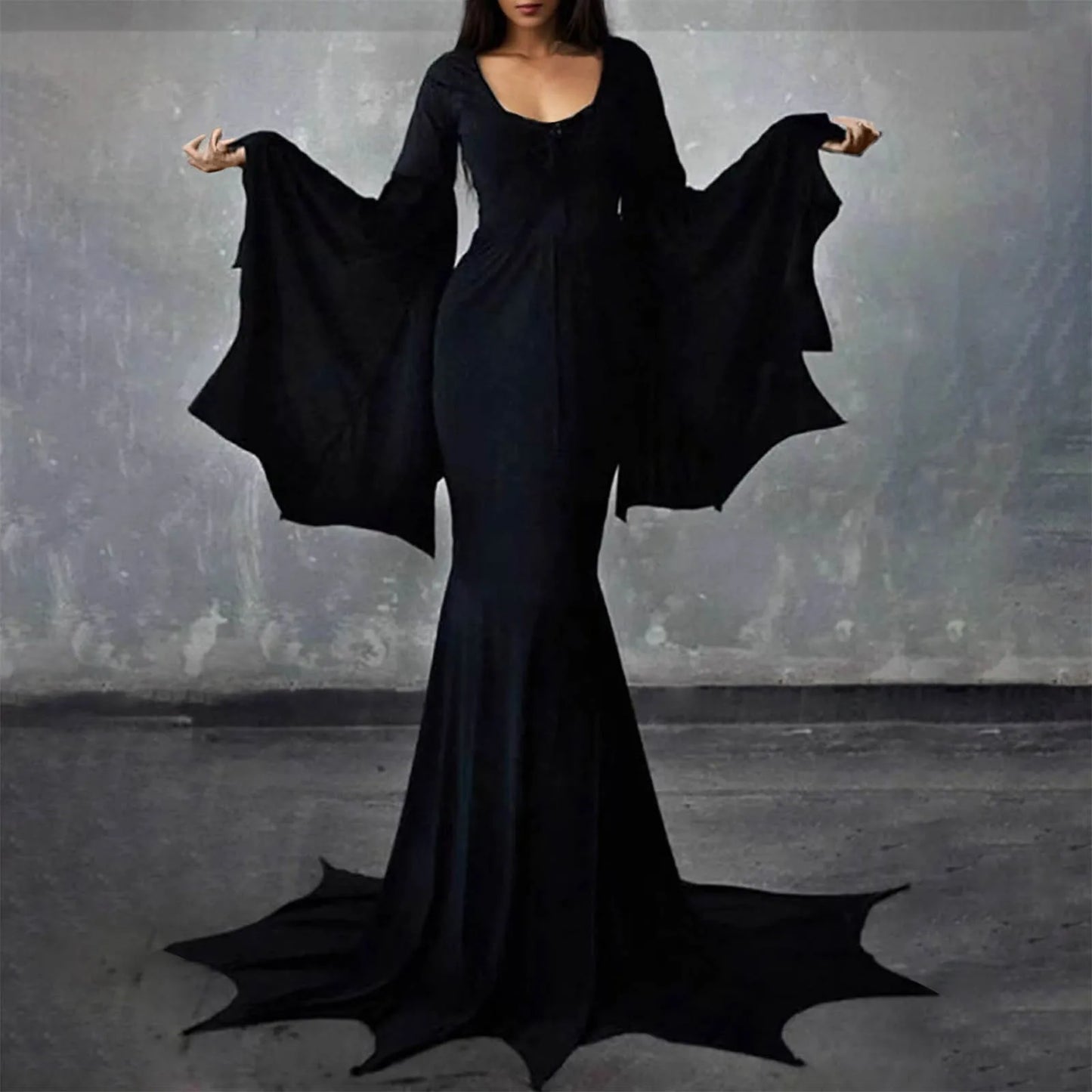 Morticia Addams Train Floor Dress