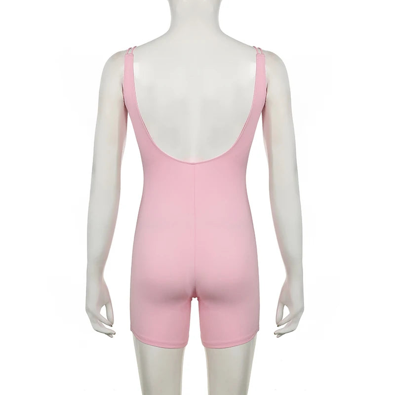 Casual Backless Basic Pink Playsuits