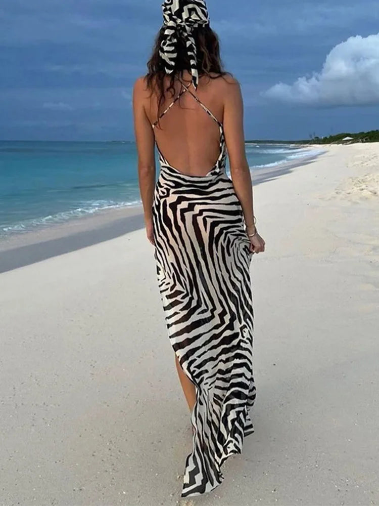 Zebra Side Split Summer Sundress