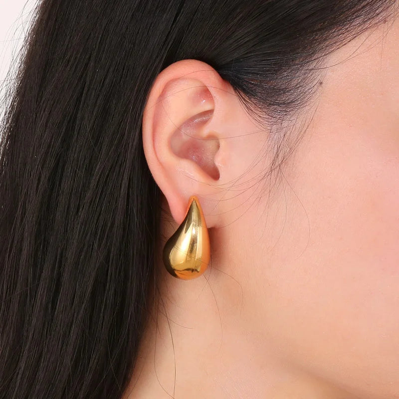 Gold Plated Chunky Dome Drop Earrings