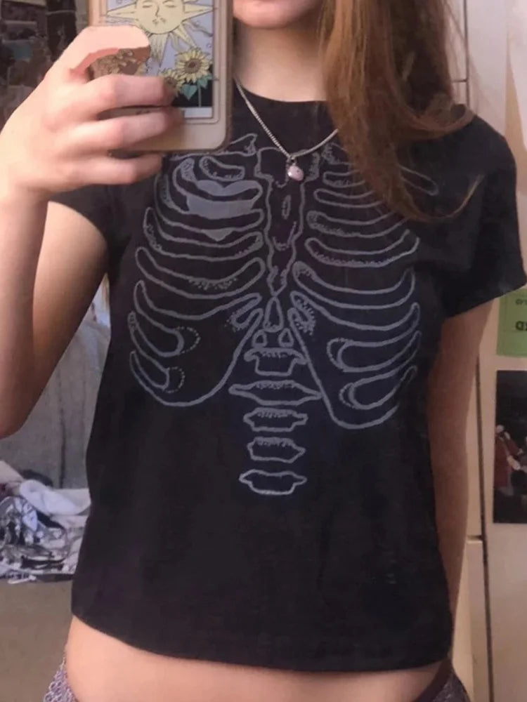 90s Gothic Ribcage Crop Top