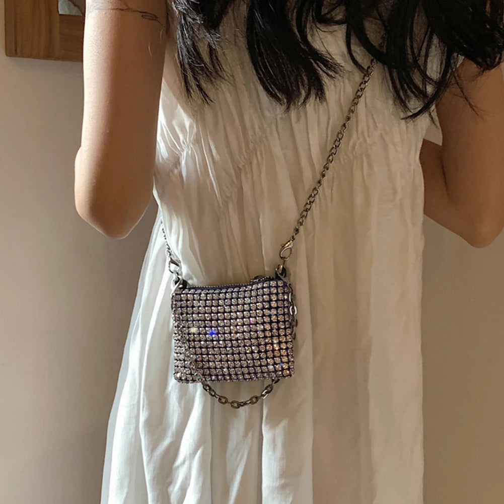 Mini Rhinestone Double Chain Square Bag