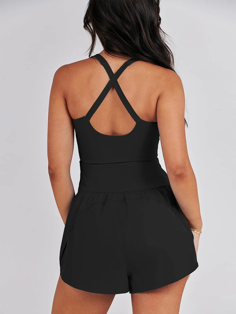 Slim Waist Round Neck Jumpsuit