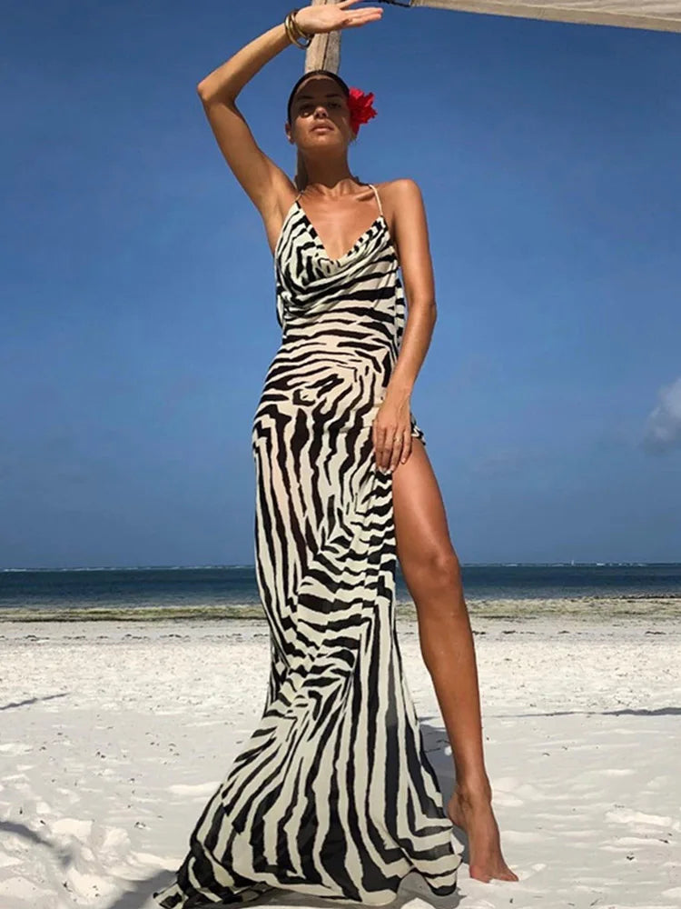 Zebra Side Split Summer Sundress