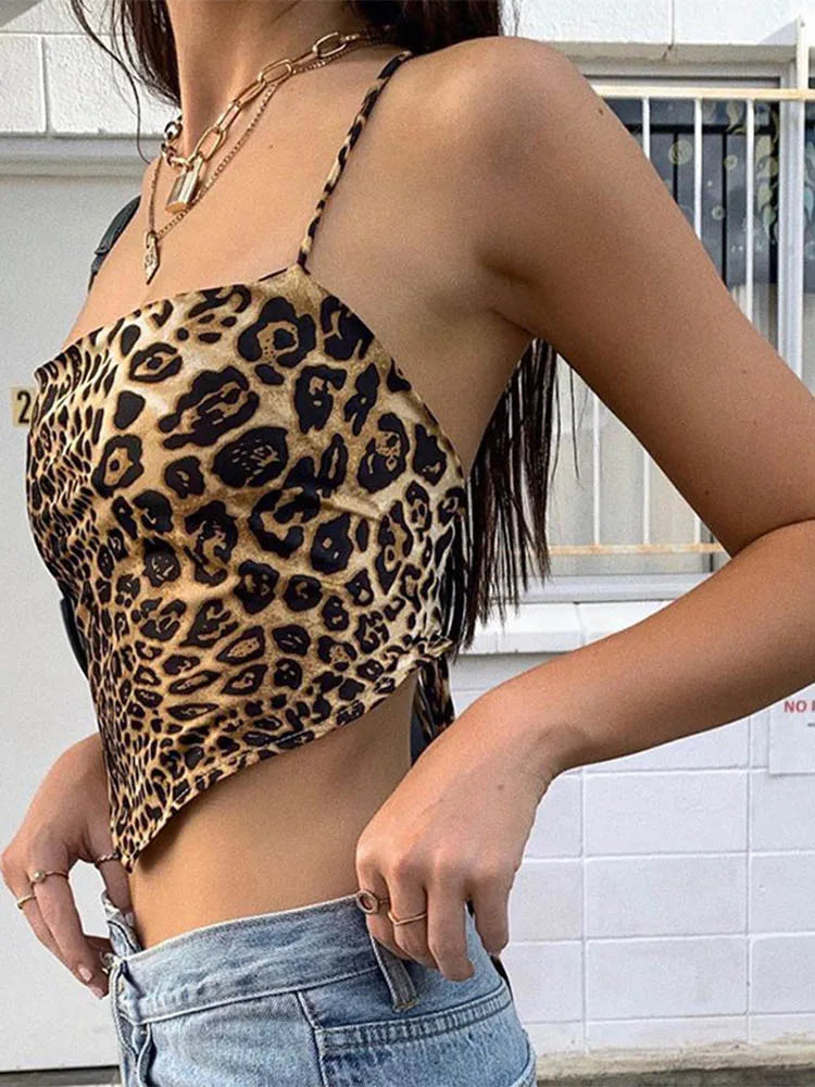 Leopard Backless Lace Up Bralette