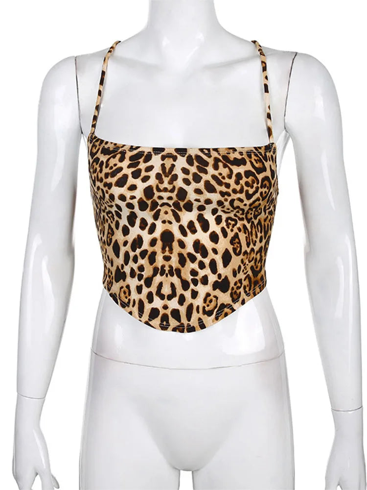 Leopard Backless Lace Up Bralette