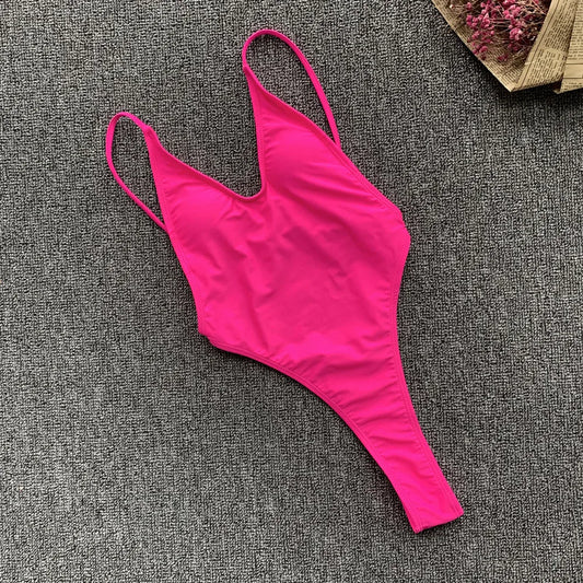 Fluorescent One Piece Thong Adjustable Strap Swimsuit