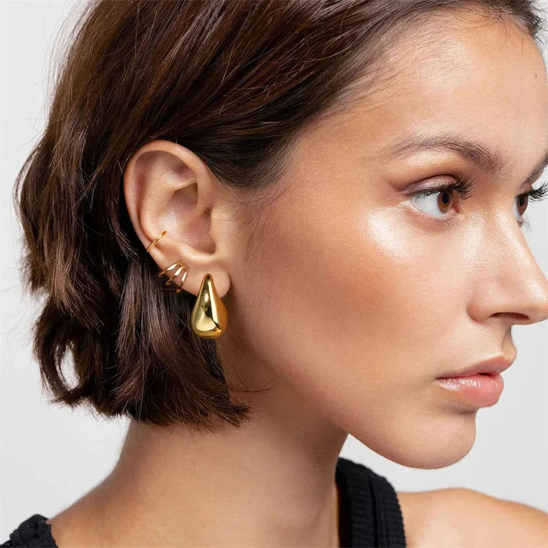 Gold Plated Chunky Dome Drop Earrings