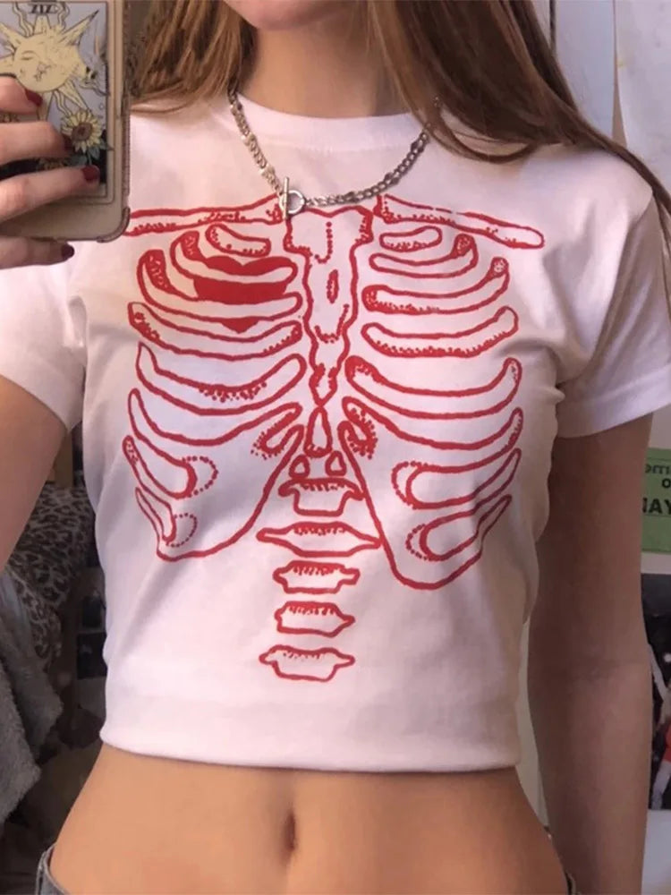 90s Gothic Ribcage Crop Top