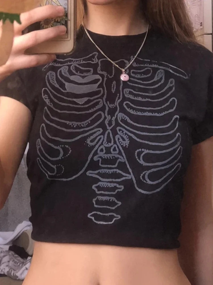 90s Gothic Ribcage Crop Top